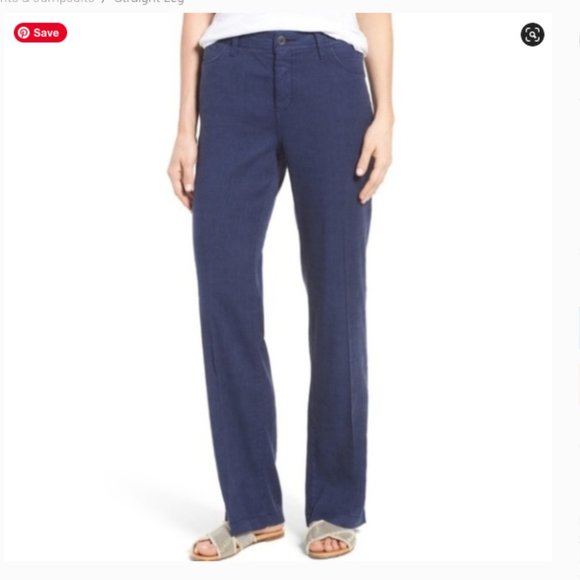 NYDJ Pants - NYDJ Wylie Linen Trousers, Navy, 12